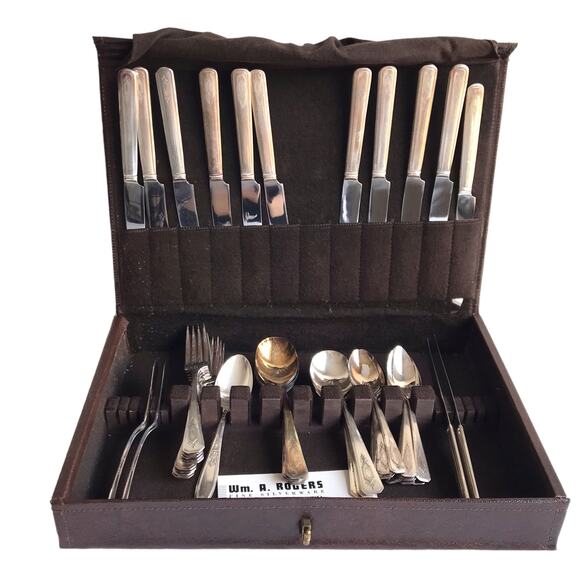 Vintage Wm A Rogers Silverware Set Flatware Estate Storage Chest Case Oneida MCM - Picture 1 of 16